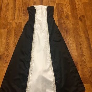 Black and white beaded strapless dress